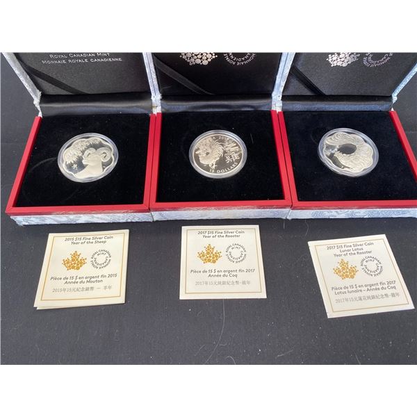 SET OF 3 ROYAL CANADIAN MINT FINE SILVER COINS *TAX EXEMPT*