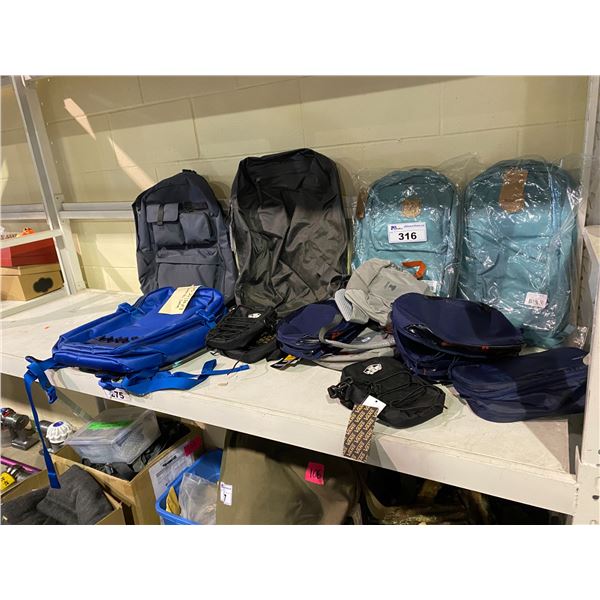 LARGE QUANTITY OF BAGS SOME NEW WITH TAGS BRANDS INCLUDING: VANS, PATAGONIA, FJALL RAVEN, & MORE