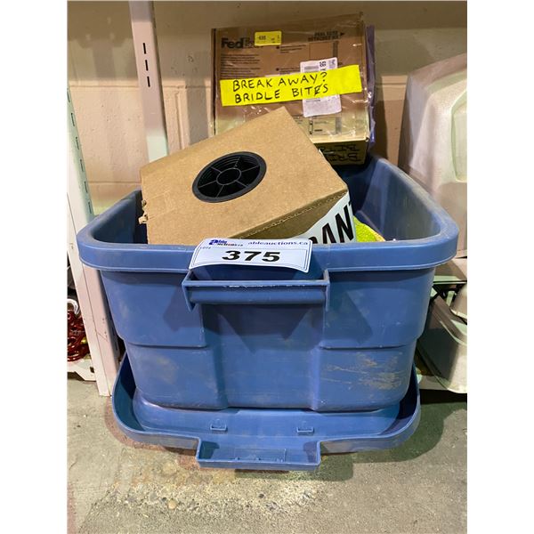 BIN OF ASSORTED STRAPS & QUARANTINE TAPE