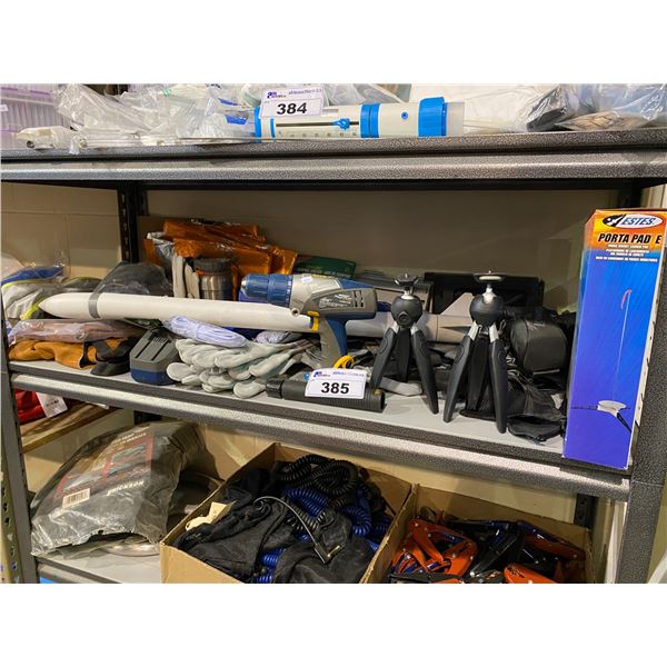 ASSORTED TOOLS, GLOVES, PORTA PAD E FOR ROCKETS, PROP ROCKET, & MORE