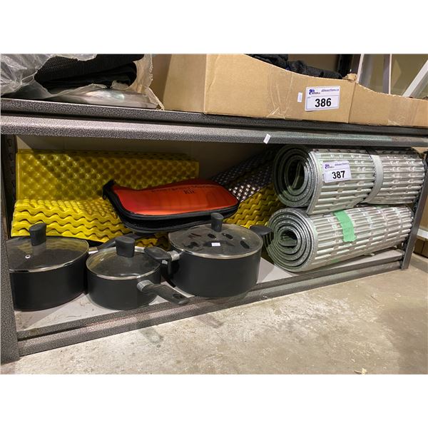 ASSORTED FOAM ROLL OUTS, POTS, & EMERGENCY MARINE KIT