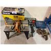 Image 1 : SMALL TABLE ROUTER, 90 AMP FLUX WIRE WELDER, BALL HITCHES, TIRE CHAIN CABLE & TRIVIAL PURSUIT.