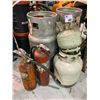 Image 1 : 4 VARIOUS SIZED PROPANE TANKS & 3 FIRE EXTINGUISHERS