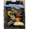 Image 2 : BOX OF VARIOUS TOOLS & PARTS INCLUDING 2 MAGNETIC RAILS, 2 HYDRAULIC  JACKS & 1 VICE.