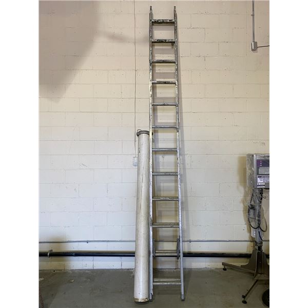 20FT EXTENSION LADDER & PVC PIPE (6" X 79") WITH GALVANIZED CAP.