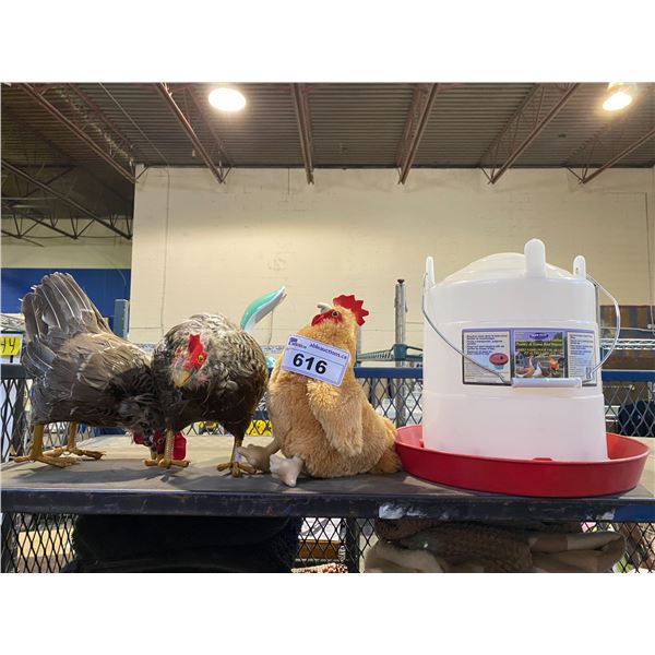 3 SET DEC PROP CHICKENS & CHICKEN FEEDER