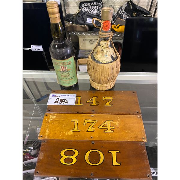 2 BOTTLES OF LIQUOR & 3 WOODEN ADDRESS BOARDS