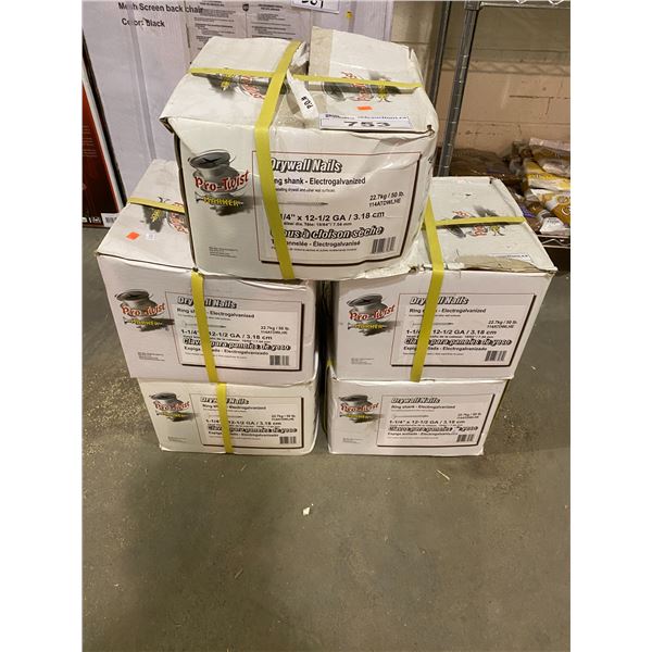 5 BOXES OF 1-1/4" ELECTROGALVANIZED DRYWALL NAILS