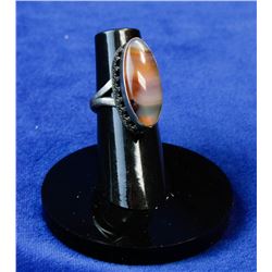 VINTAGE ORNATE OVAL SILVER RING WITH STONE SIZE 5