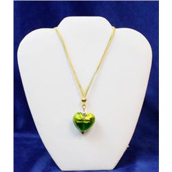 BLOWN GLASS HEART NECKLACE, 16"