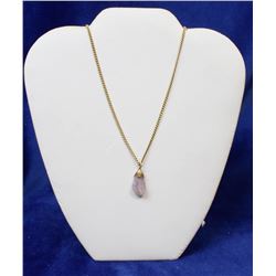 GOLD TONE NECKLACE WITH AMETHYST PENDANT, 16"