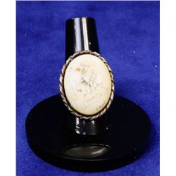 925 SILVER RING WITH SCRIMSHAW FLOWER SIZE 7.75