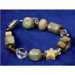 ARTISAN BEADED AND CRYSTAL BRACELET, 8"