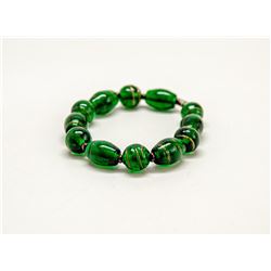 VINTAGE GREEN ART GLASS BRACELET, 7"