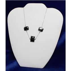 13.5" SILVER TONE AND BLACK STONE NECKLACE