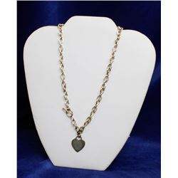 925 SILVER CIRCLE LINK NECKLACE W HEART 16"