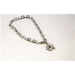 STERLING SILVER CLOVER AND GREEN STONE BRACELET