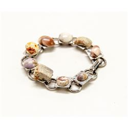 SILVER TONE 6" MULTI TONE AND STONE BRACELET