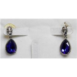 SILVER WITH BLUE STONE DROP EARRINGS