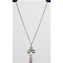 ABALONE SHELL CROSS AND 24" CHAIN