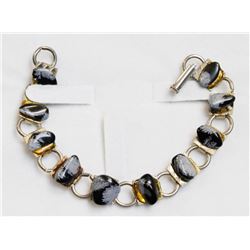 7" GOLD TONE BRACELET WITH SNOWFLAKE OBSIDIAN