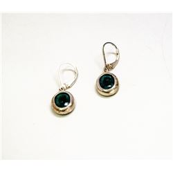 SILVER AND GREEN STONE DROP EARRINGS