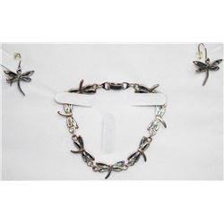 DRAGONFLY ABALONE BRACELET AND EARRING SET