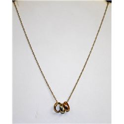 9K GOLD NECKLACE WITH 3 RINGS 18"