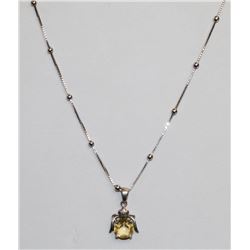 925 SILVER 18" BOX CHAIN W BALLS AND YELLOW STONE