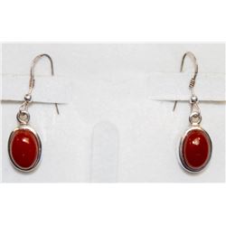 925 SILVER RED JADE DROP EARRINGS