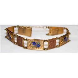 7" VINTAGE COPPER AND GOLD TONE FLOWER BRACELET