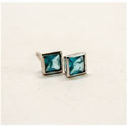 925 SILVER WITH LIGHT BLUE STUD EARRINGS