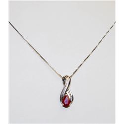10K WHITE GOLD BOX CHAIN W RUBY AND DIAMOND