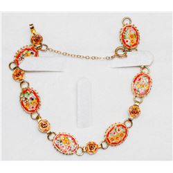 ITALIAN MICRO MOSAIC 6" BRACELET GOLD TONE