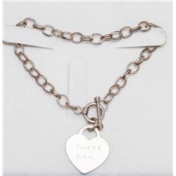 925 SILVER LINK BRACELET W HEART AND SWEET PEA