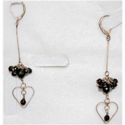 925 SILVER WIRE WRAP BLACK BEAD EARRINGS