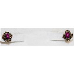 VINTAGE STERLING SILVER AND PURPLE STONE EARRINGS