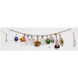 925 ROPE BRACELET WITH TEN CHARMS 7"