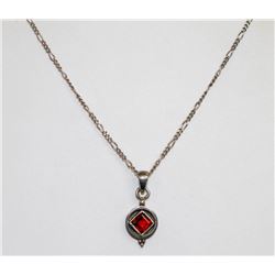 925 SILVER FIGARO CHAIN WITH GARNET PENDANT 20"