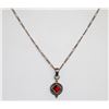 Image 1 : 925 SILVER FIGARO CHAIN WITH GARNET PENDANT 20"