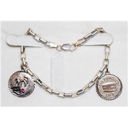 925 SILVER LINK BRACELET WITH 2 CHARMS 7.5"