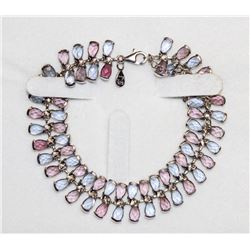 925 SILVER BRACELET WITH BLUE AND PURPLE STONES