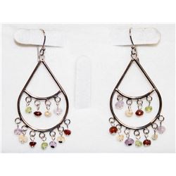 MULTI STONE SILVER TONE CHANDELIER EARRINGS