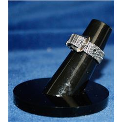 ADJUSTABLE SILVER BUCKLE MESH RING