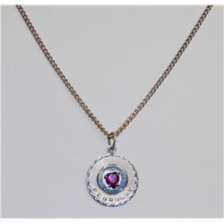 STERLING SILVER AND AMETHYST PENDANT ON CHAIN 24"