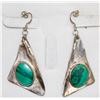 Image 1 : SILVER TRIANGULAR EARRINGS W GREEN STONES