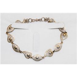 8" STERLING SILVER HEART AND LEAF BRACELET