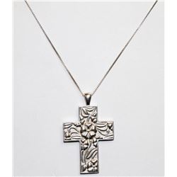 18" 925 SILVER BOX CHAIN W SILVER TONE CROSS