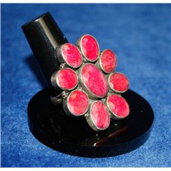 925 SILVER OVAL ART RING WITH RED STONE SIZE 9