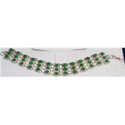 925 SILVER 6"  BRACELET WITH MULTI GREEN STONES